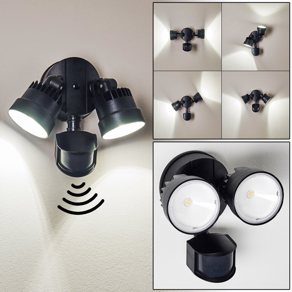 Applique murale d'extérieur Emmerlev LED Noir, 2 lumières, Détecteur de mouvement main product photo