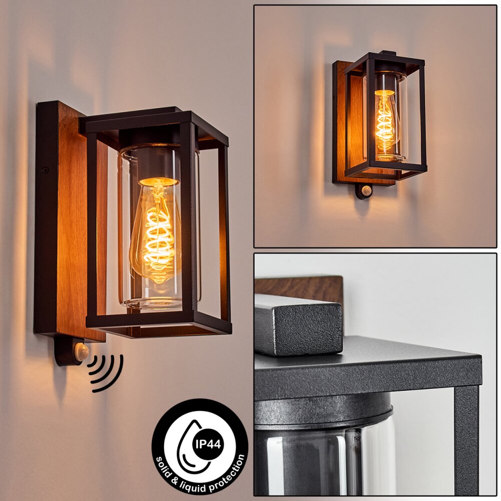 Portalis Lampe murale d´extérieur Brun, Couleur bois, Noir, 1 lumière, Détecteur de mouvement main product photo