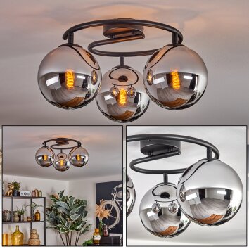 Gastor Plafonnier, Boule lumineuse Chrome, Fumé, 3 lumières