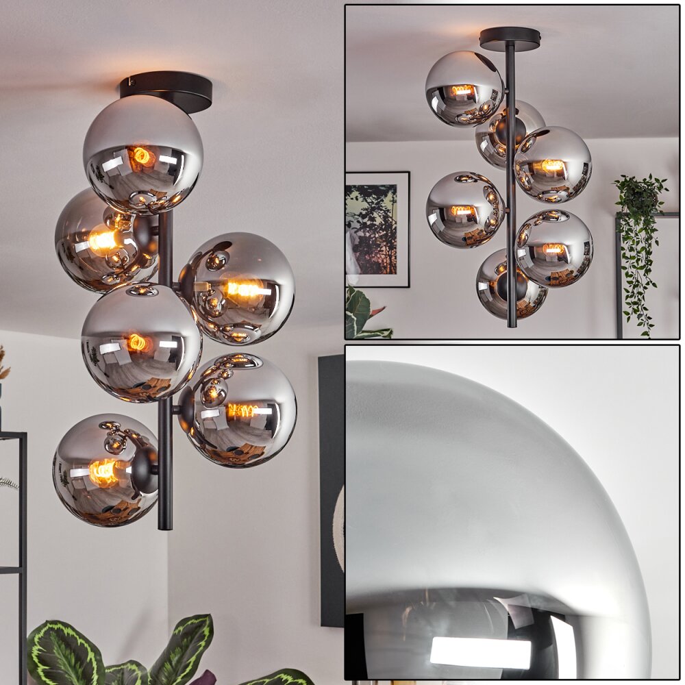 Gastor Plafonnier, Boule lumineuse Chrome, Fumé, 6 lumières main product photo