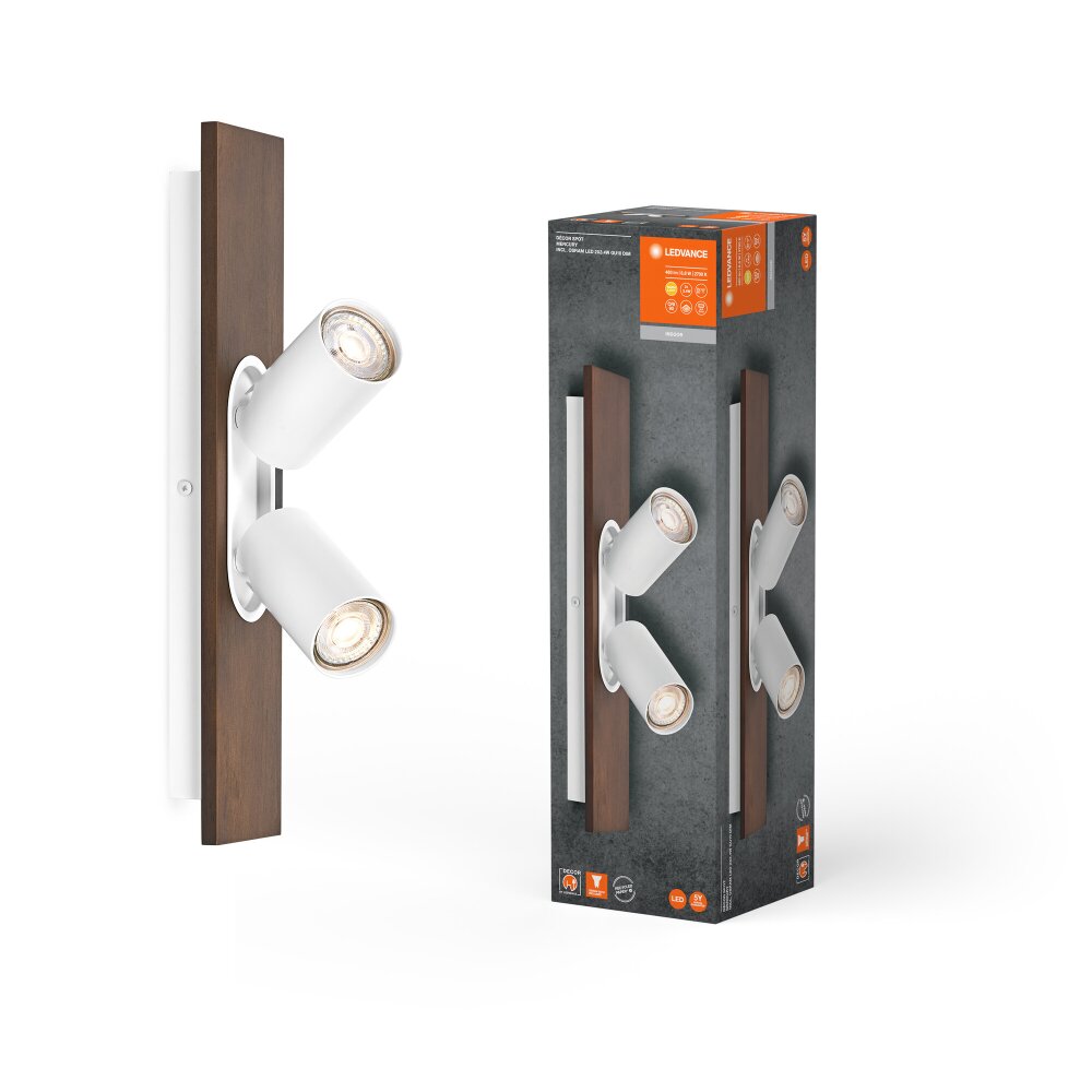 Spot Plafonnier Luminaires Ledvance LED Couleur bois, Blanc, 2 lumières main product photo