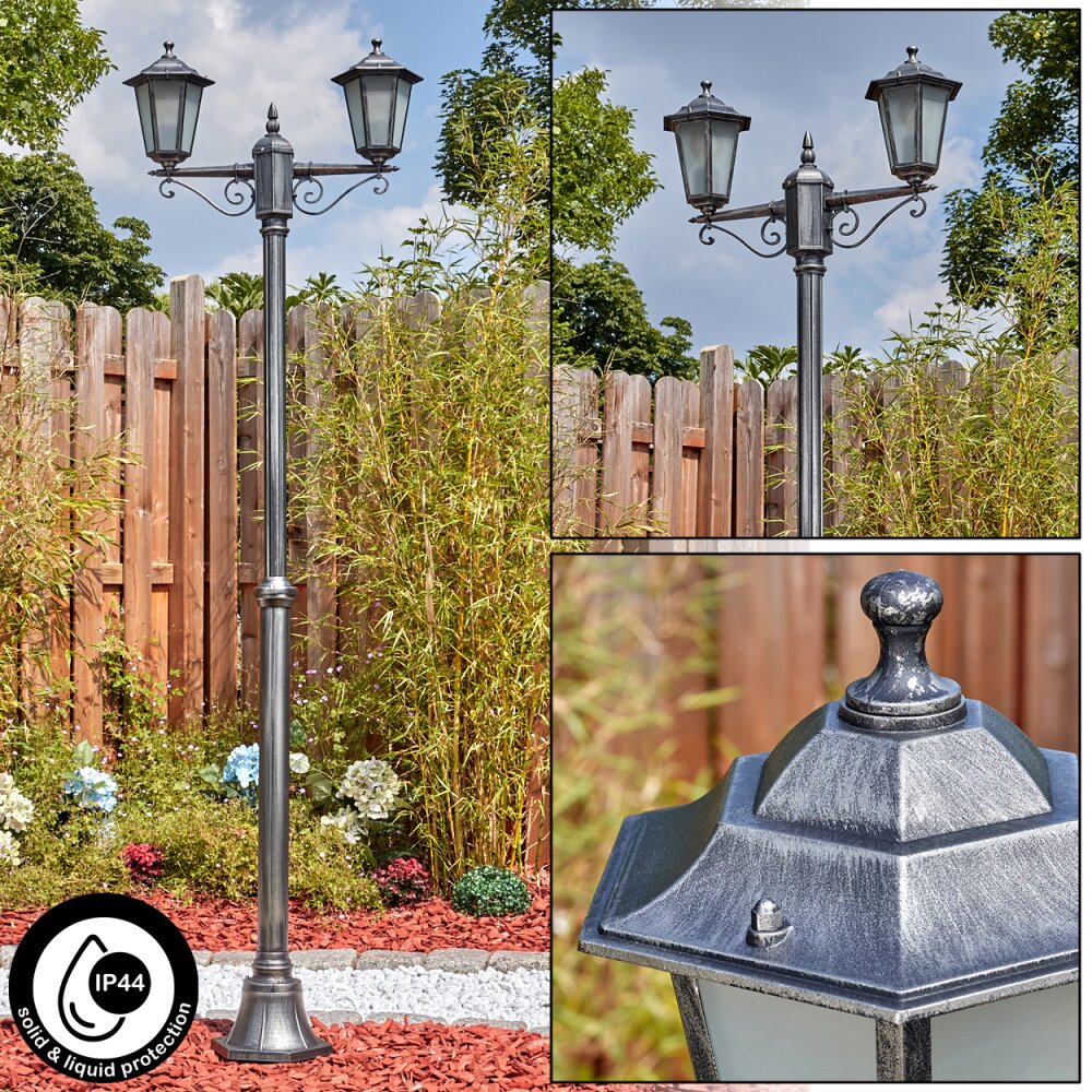 Loria Luminaire extérieur, Réverbère, Eclairage de chemin Noir, Argenté, 2 lumières main product photo