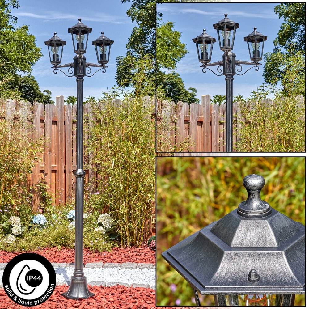 Loria Luminaire extérieur, Réverbère, Eclairage de chemin Noir, Argenté, 3 lumières main product photo
