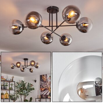Gastor Plafonnier, Boule lumineuse 80 cm Chrome, Clair, Fumé, 6 lumières Gastor Plafonnier, Boule lumineuse 80 cm Chrome, Clair, Fumé, 6 lumières
