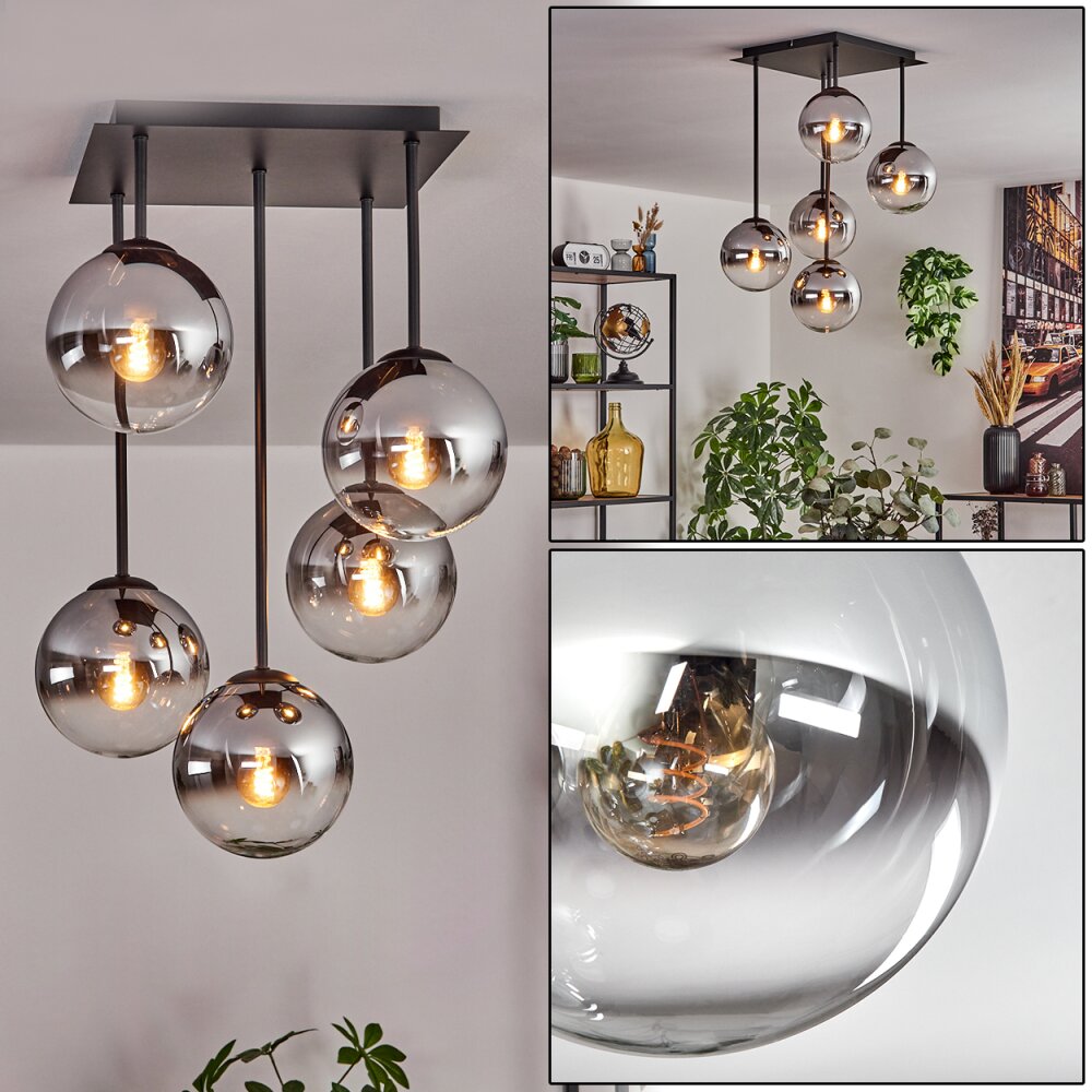 Gastor Plafonnier, Boule lumineuse Chrome, Clair, Fumé, 5 lumières main product photo