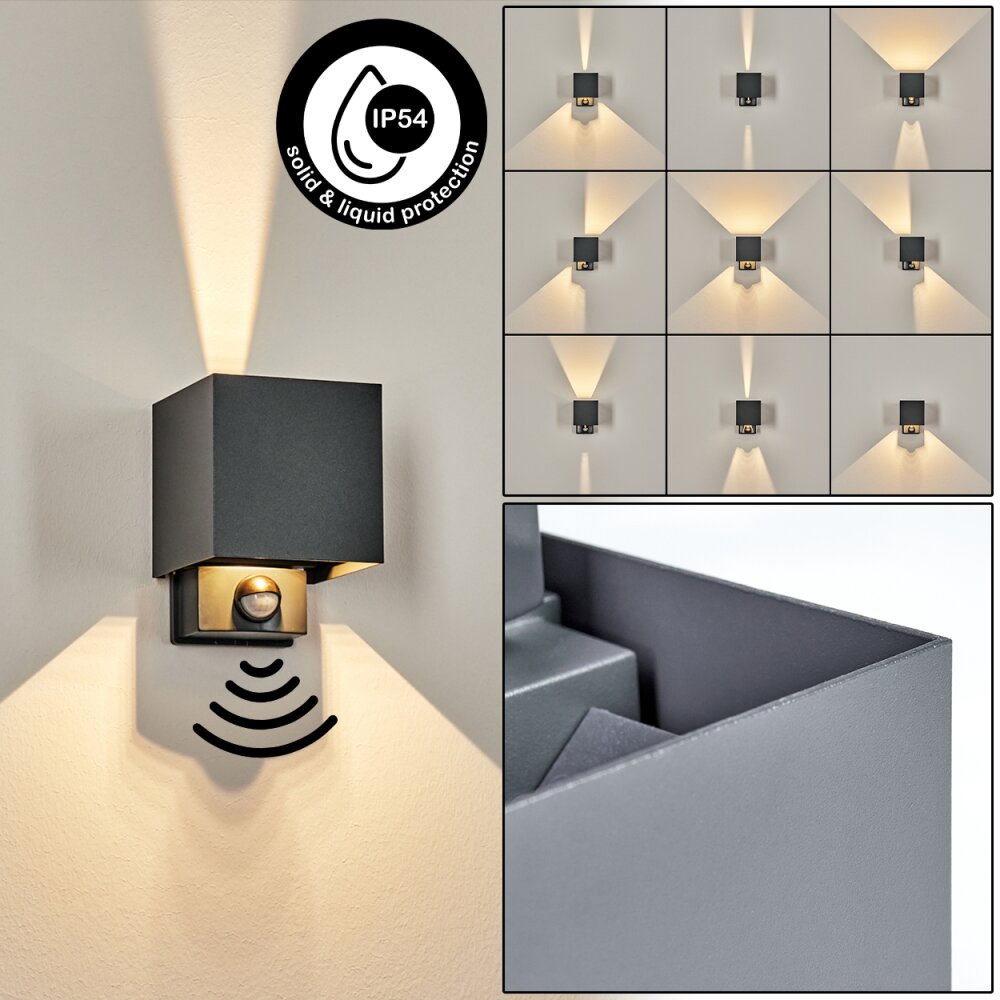 Almodofa Lampe murale d´extérieur, Luminaire Up & Down Anthracite, 1 lumière, Détecteur de mouvement main product photo