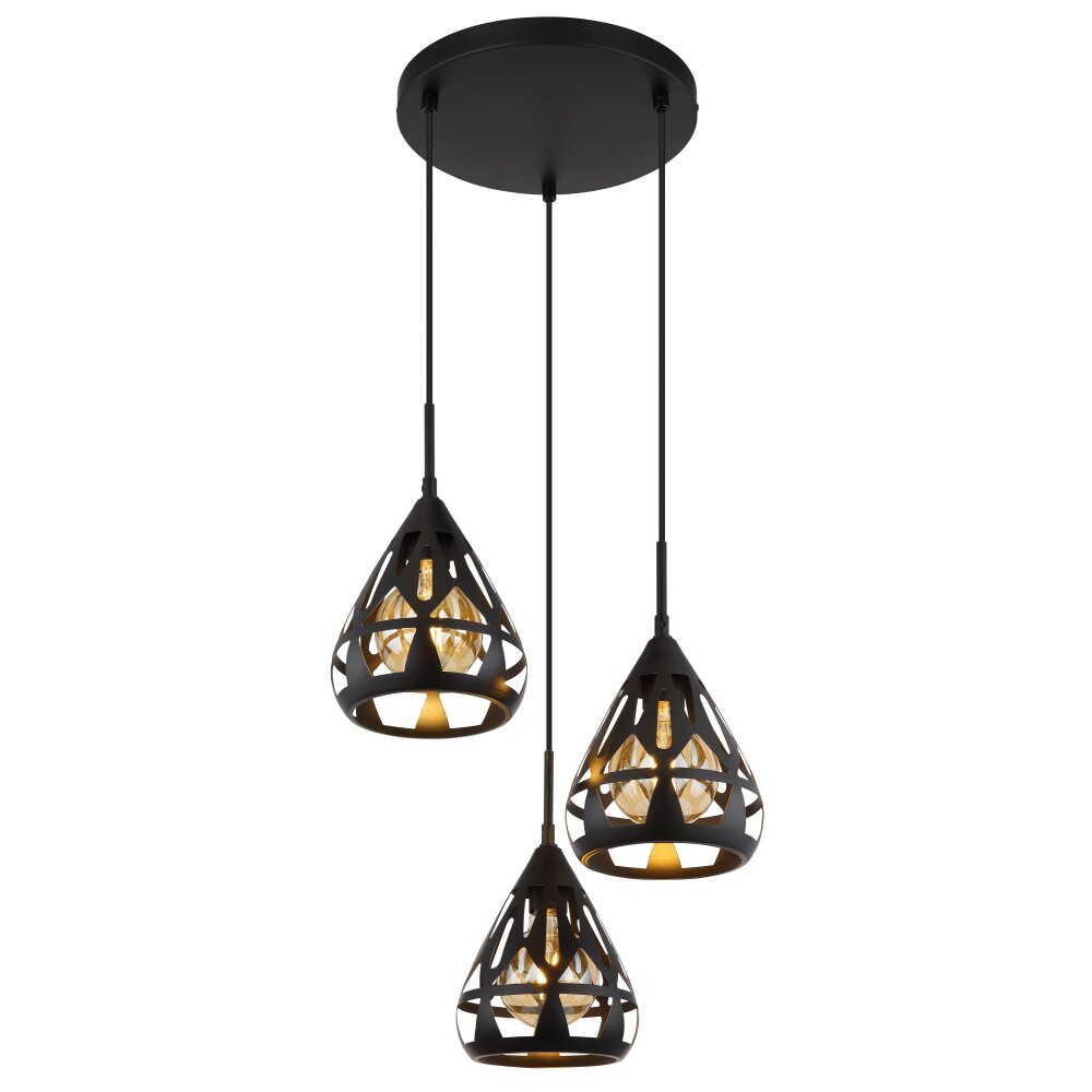 Hassan Suspension Luminaires Globo Lighting Noir, 3 lumières main product photo