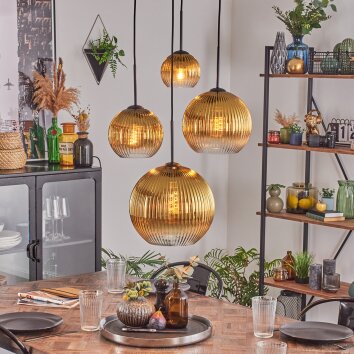 Koyoto Suspension, Boule lumineuse, Suspension Or, Clair, 4 lumières Koyoto Suspension, Boule lumineuse, Suspension Or, Clair, 4 lumières