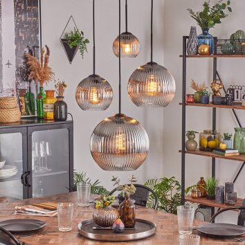 Koyoto Suspension, Boule lumineuse, Suspension Clair, Fumé, 4 lumières