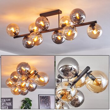 Gastor Plafonnier, Boule lumineuse Ambre, Fumé, 10 lumières