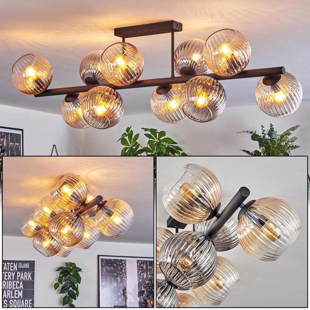 Gastor Plafonnier, Boule lumineuse Ambre, Clair, Fumé, 10 lumières main product photo