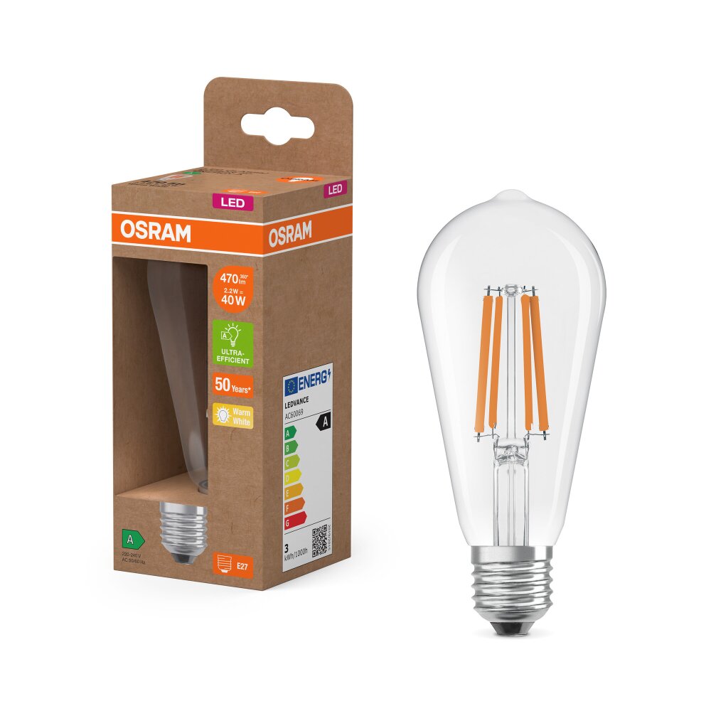 Luminaires Osram E27 2.2 Watt blanc chaud 470 Lumen main product photo