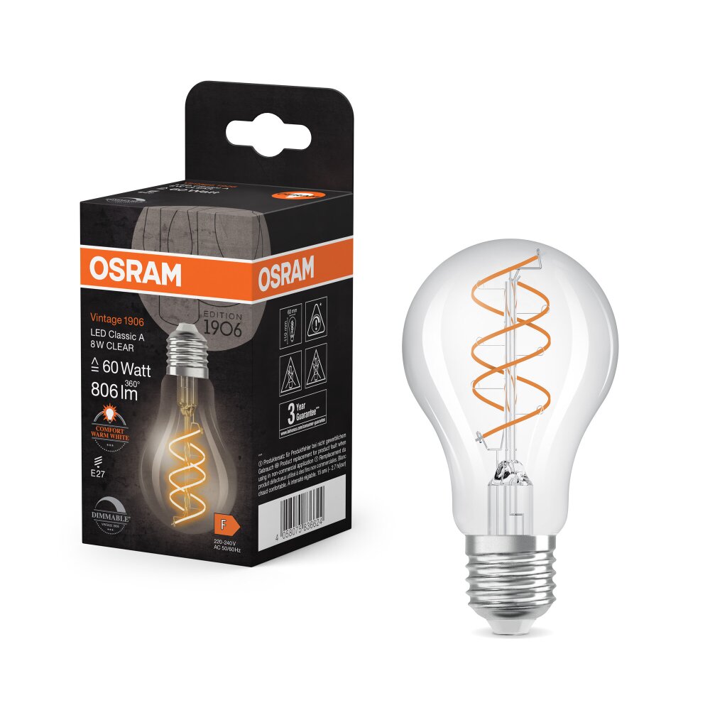 Luminaires Osram E27 8 Watt blanc chaud dimmable 806 Lumen main product photo