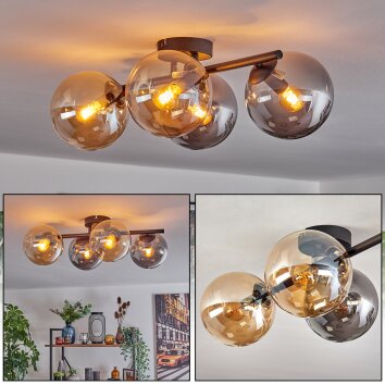 Gastor Plafonnier, Boule lumineuse Ambre, Fumé, 4 lumières Gastor Plafonnier, Boule lumineuse Ambre, Fumé, 4 lumières