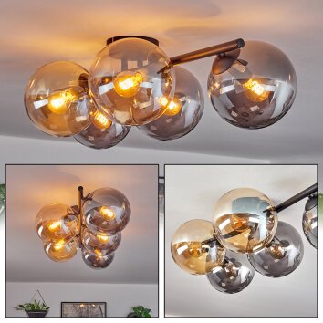 Gastor Plafonnier, Boule lumineuse Ambre, Fumé, 5 lumières