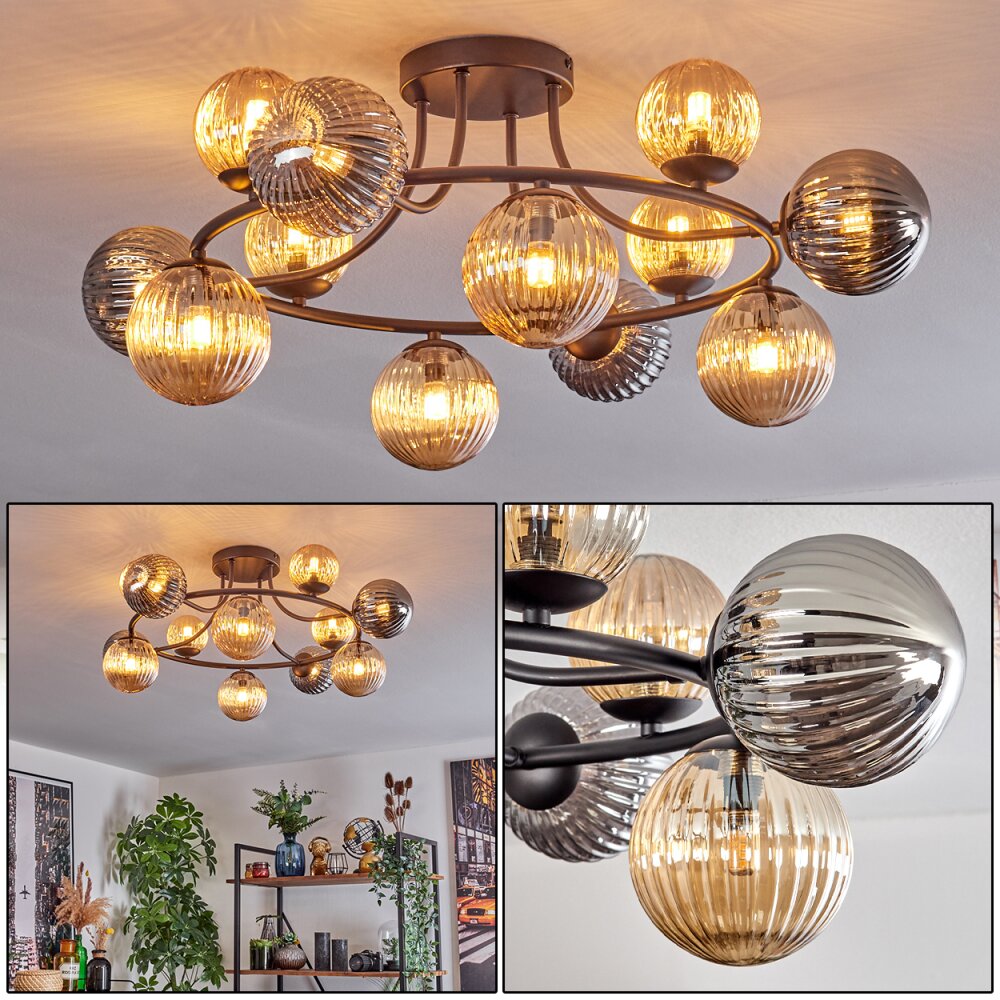 Chehalis Plafonnier, Boule lumineuse Ambre, Fumé, 12 lumières main product photo