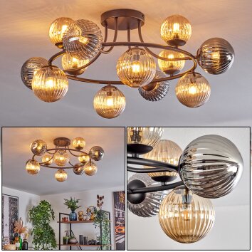Chehalis Plafonnier, Boule lumineuse Ambre, Fumé, 12 lumières