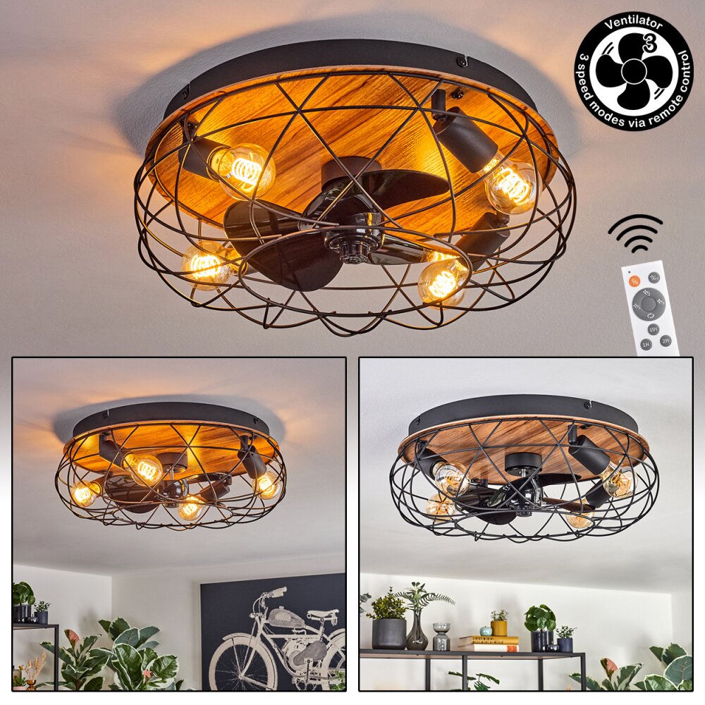 Tourais Plafonnier, Ventilateur de plafond lumineux LED Couleur bois, Noir, 4 lumières, Télécommandes main product photo