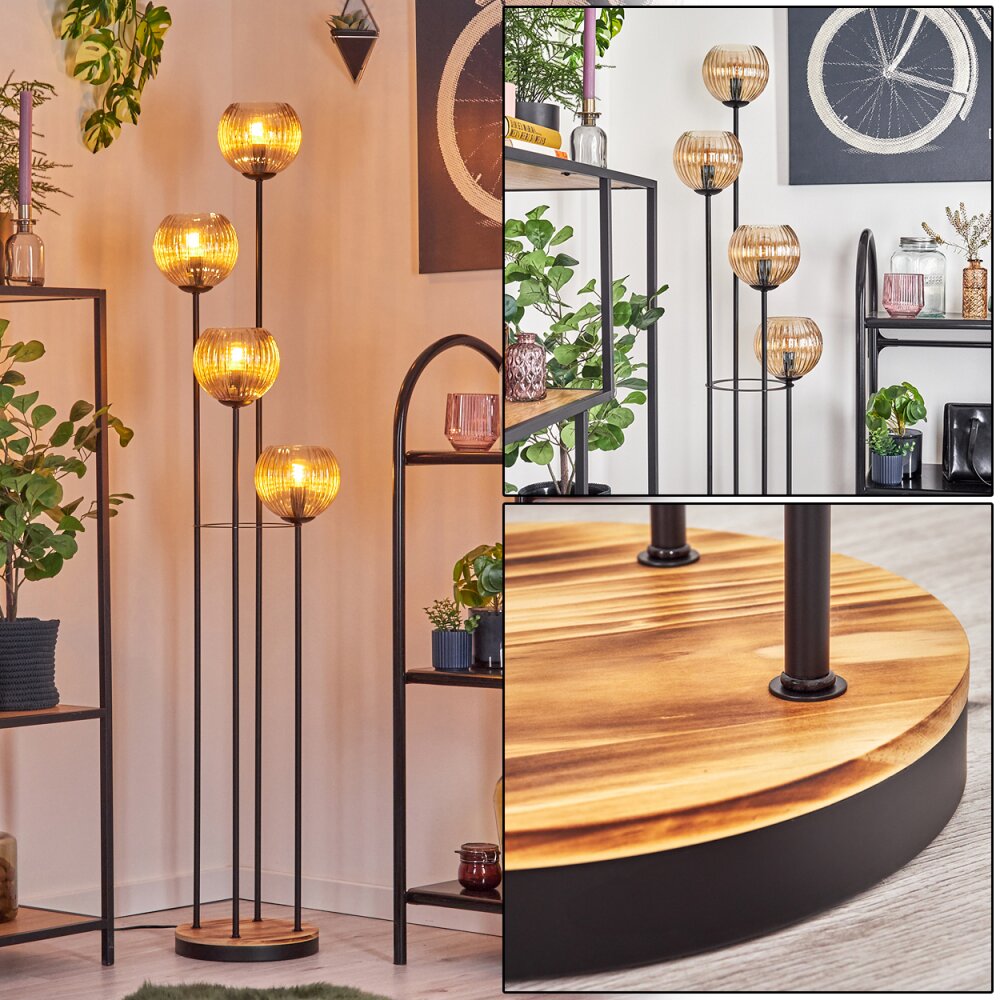 Koyoto Lampadaire 30 cm Bois clair, Noir, 4 lumières main product photo