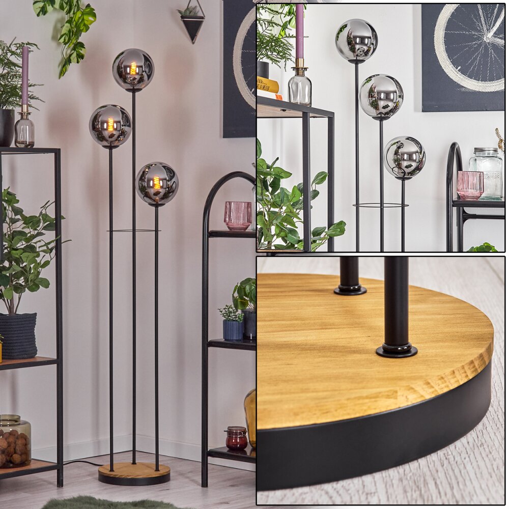 Gastor Lampadaire 30 cm Bois foncé, Noir, 3 lumières main product photo