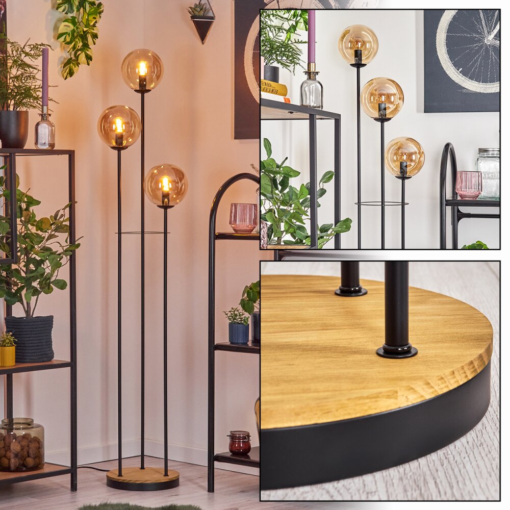 Gastor Lampadaire 30 cm Bois foncé, Noir, 3 lumières main product photo