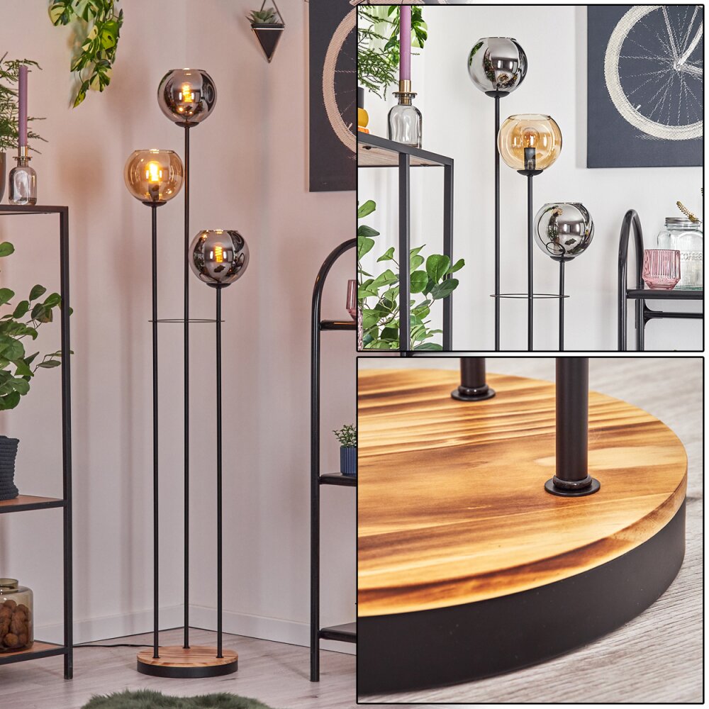 Koyoto Lampadaire 30 cm Bois clair, Noir, 3 lumières main product photo