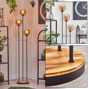 Koyoto Lampadaire 25 cm Bois clair, Noir, 3 lumières Koyoto Lampadaire 25 cm Bois clair, Noir, 3 lumières
