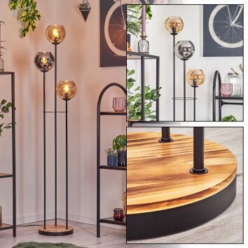 Koyoto Lampadaire 25 cm Bois clair, Noir, 3 lumières Koyoto Lampadaire 25 cm Bois clair, Noir, 3 lumières