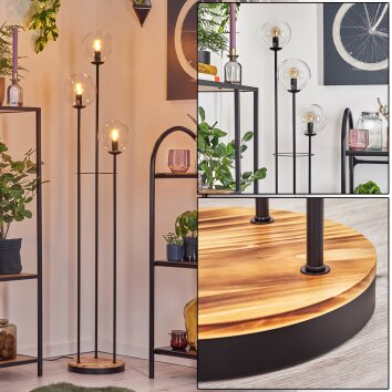 Gastor Lampadaire 30 cm Bois clair, Noir, 3 lumières