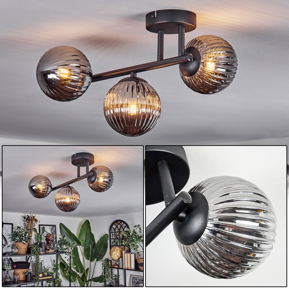Chehalis Plafonnier, Boule lumineuse Fumé, 3 lumières main product photo