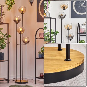 Koyoto Lampadaire 30 cm Bois foncé, Noir, 4 lumières