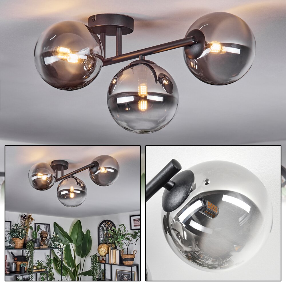 Chehalis Plafonnier, Boule lumineuse Clair, Fumé, 3 lumières main product photo