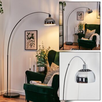Baloca Lampadaire, Lampadaires arc Chrome, Noir, 1 lumière