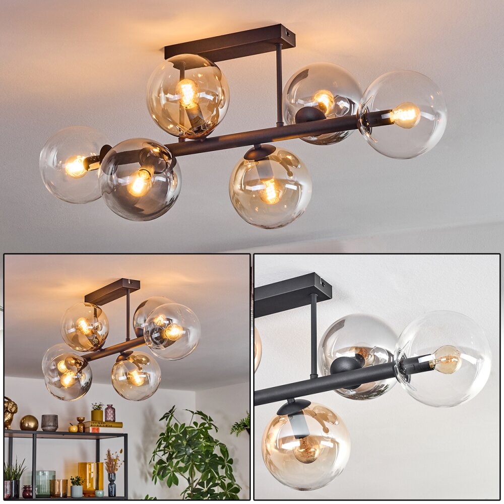 Gastor Plafonnier, Boule lumineuse Ambre, Clair, Fumé, 6 lumières main product photo
