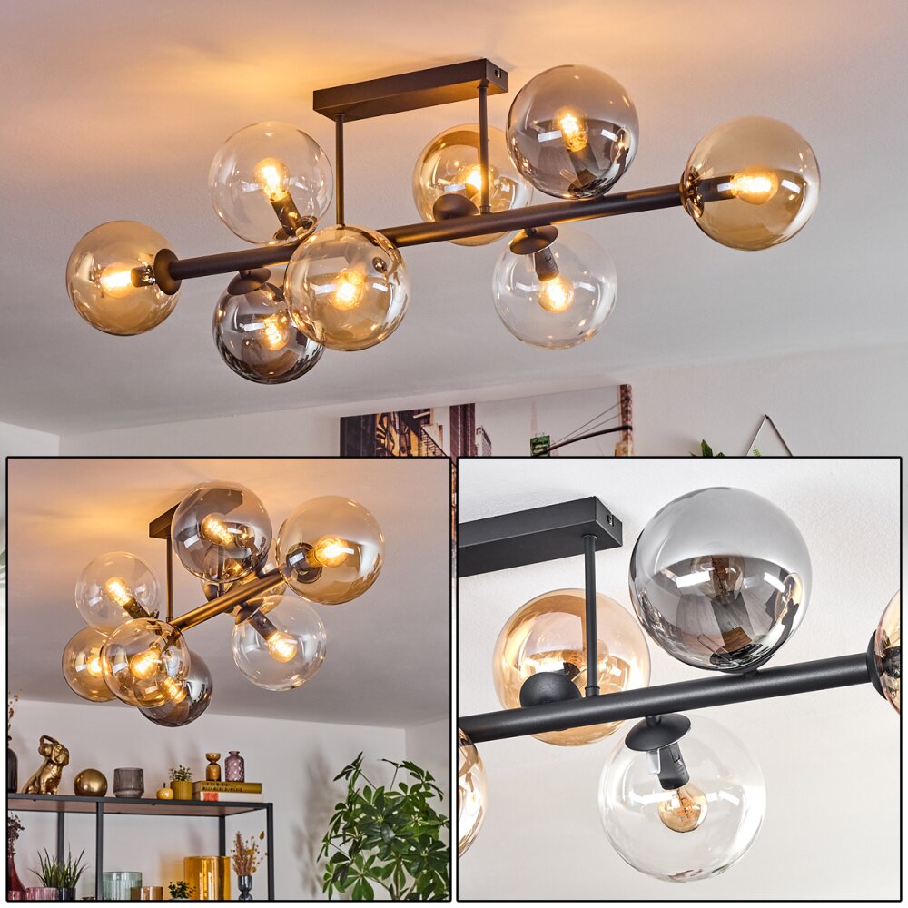 Gastor Plafonnier, Boule lumineuse Ambre, Clair, Fumé, 8 lumières main product photo