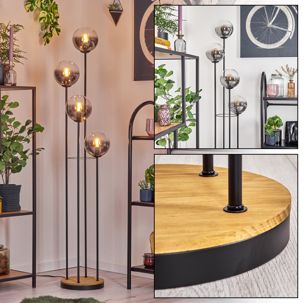 Gastor Lampadaire 30 cm Bois foncé, Noir, 4 lumières main product photo