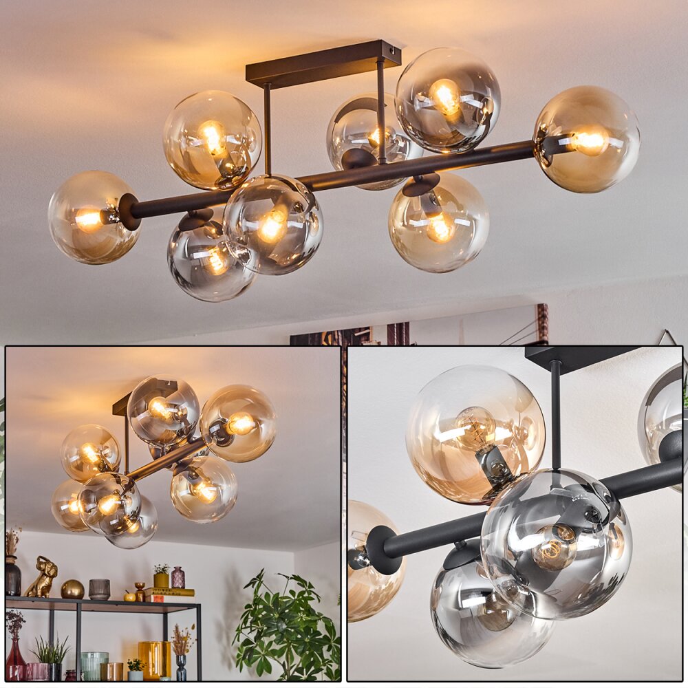 Gastor Plafonnier, Boule lumineuse Ambre, Clair, Fumé, 8 lumières main product photo