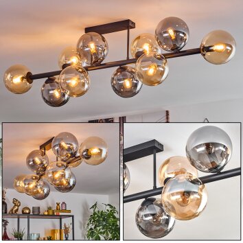 Gastor Plafonnier, Boule lumineuse Ambre, Fumé, 10 lumières