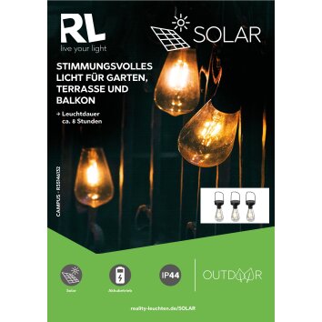 lampe solaire Reality Campus LED Noir, 3 lumières