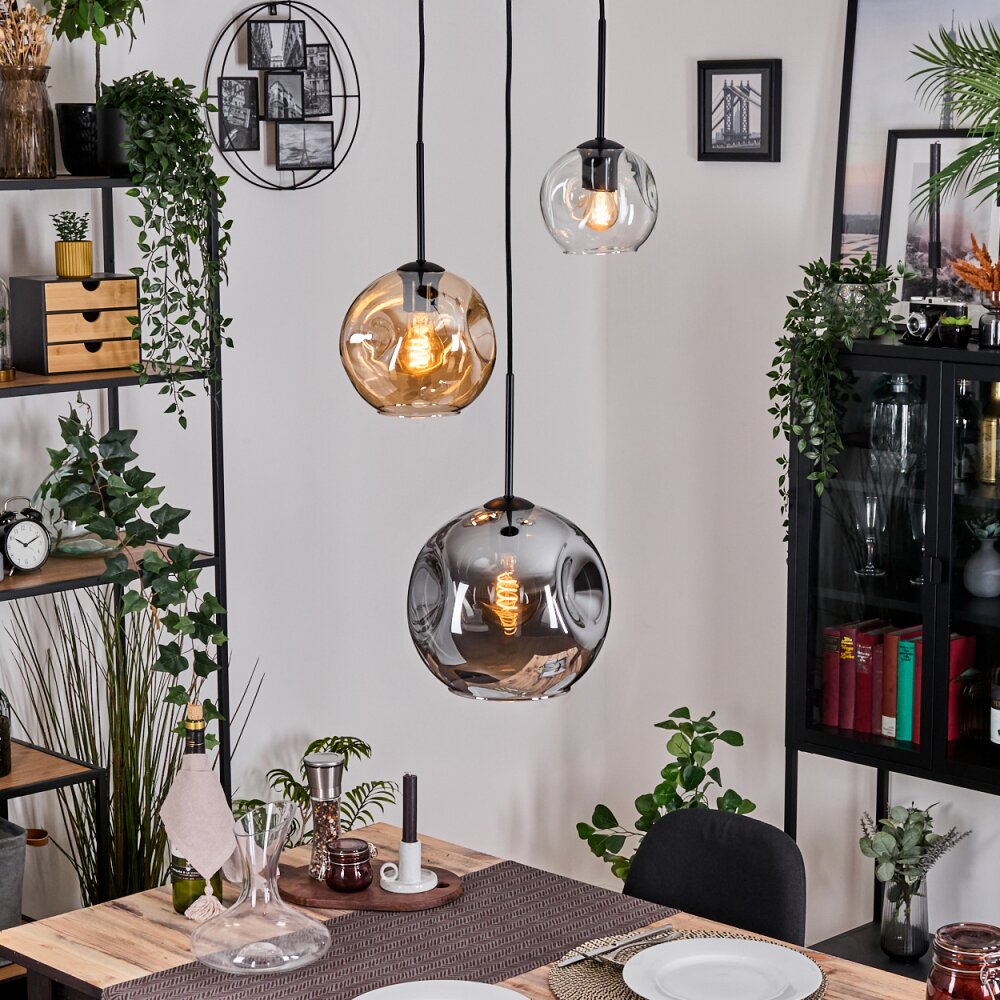 Koyoto Suspension, Boule lumineuse, Suspension, Suspension grappe Ambre, Clair, Fumé, 3 lumières main product photo