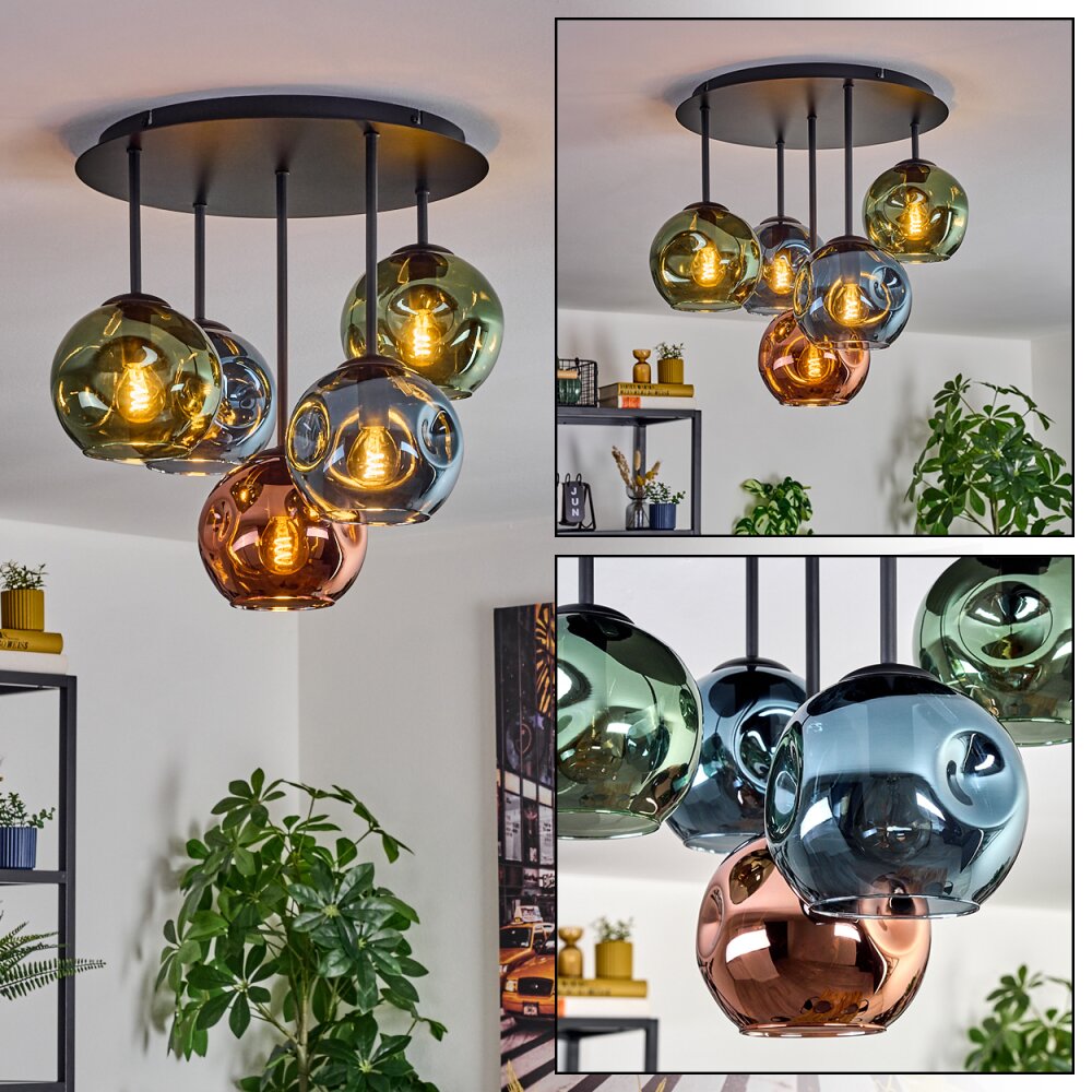 Ripoll Plafonnier, Boule lumineuse Bleu, Vert, Cuivré, 5 lumières main product photo