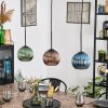 Koyoto Suspension, Boule lumineuse, Suspension Bleu, Vert, Cuivré, 3 lumières