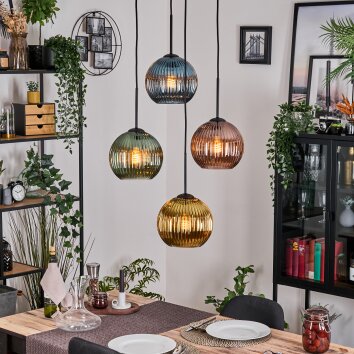 Koyoto Suspension, Boule lumineuse, Suspension grappe 35 cm Bleu, Or, Vert, Cuivré, 4 lumières Koyoto Suspension, Boule lumineuse, Suspension grappe 35 cm Bleu, Or, Vert, Cuivré, 4 lumières