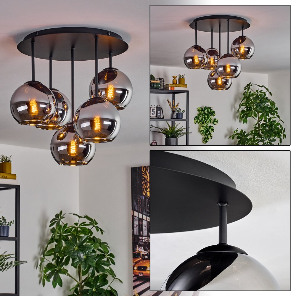 Koyoto Plafonnier, Boule lumineuse 45 cm Chrome, Fumé, 5 lumières main product photo