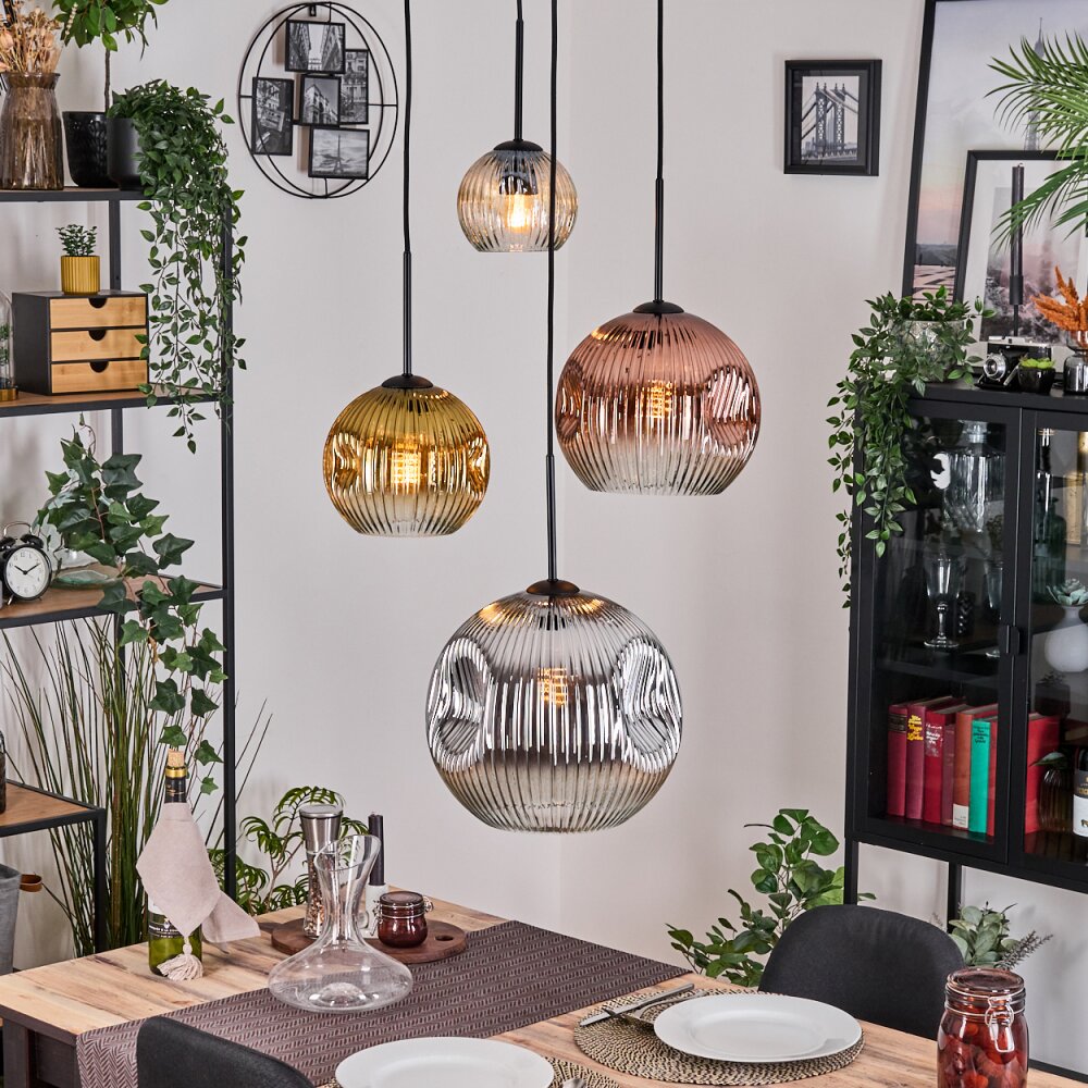 Ripoll Suspension, Boule lumineuse, Suspension grappe Ambre, Chrome, Or, Clair, Cuivré, Fumé, 4 lumières main product photo