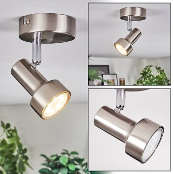 Edain Plafonnier, Spot de plafond LED Chrome, Nickel mat, 1 lumière
