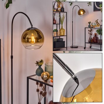 Koyoto Lampadaire Chrome, Noir, 1 lumière