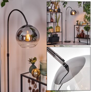 Koyoto Lampadaire, Lampadaires arc Chrome, Noir, 1 lumière