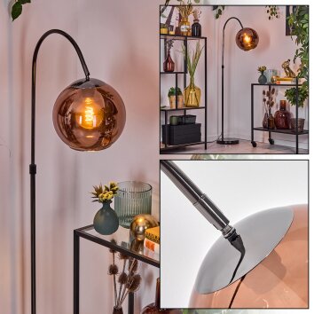 Koyoto Lampadaire Chrome, Noir, 1 lumière