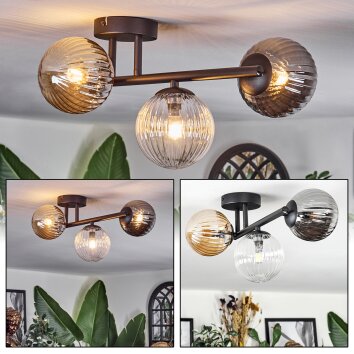 Chehalis Plafonnier, Boule lumineuse Ambre, Clair, Fumé, 3 lumières